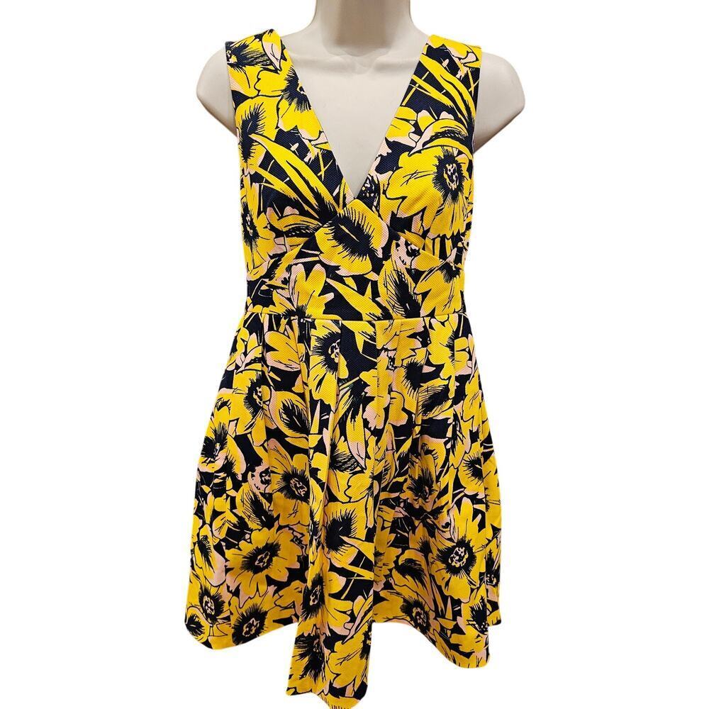 J crew sz 4 sunflower bright fit flare twill sundress v neck lined EUC coquette